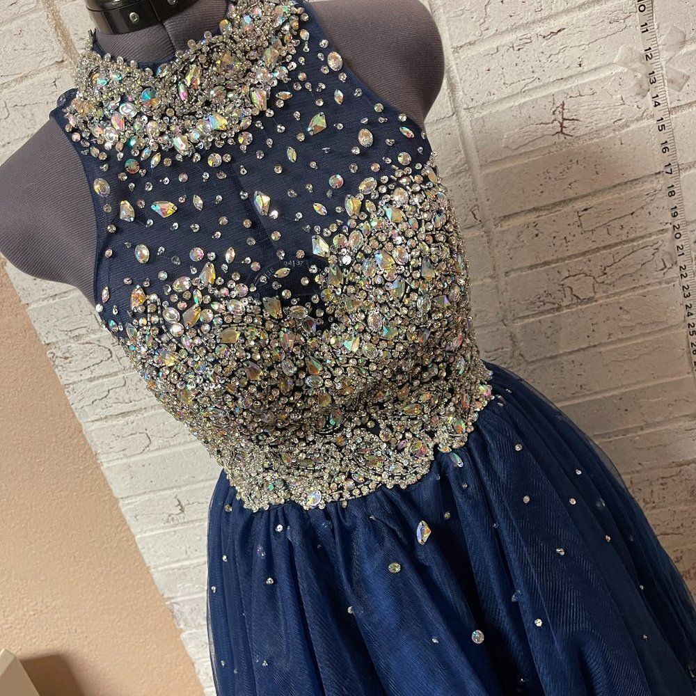 NWT Rachel Allen 6652 Navy Emebllished Short Prom Formal Dress 2